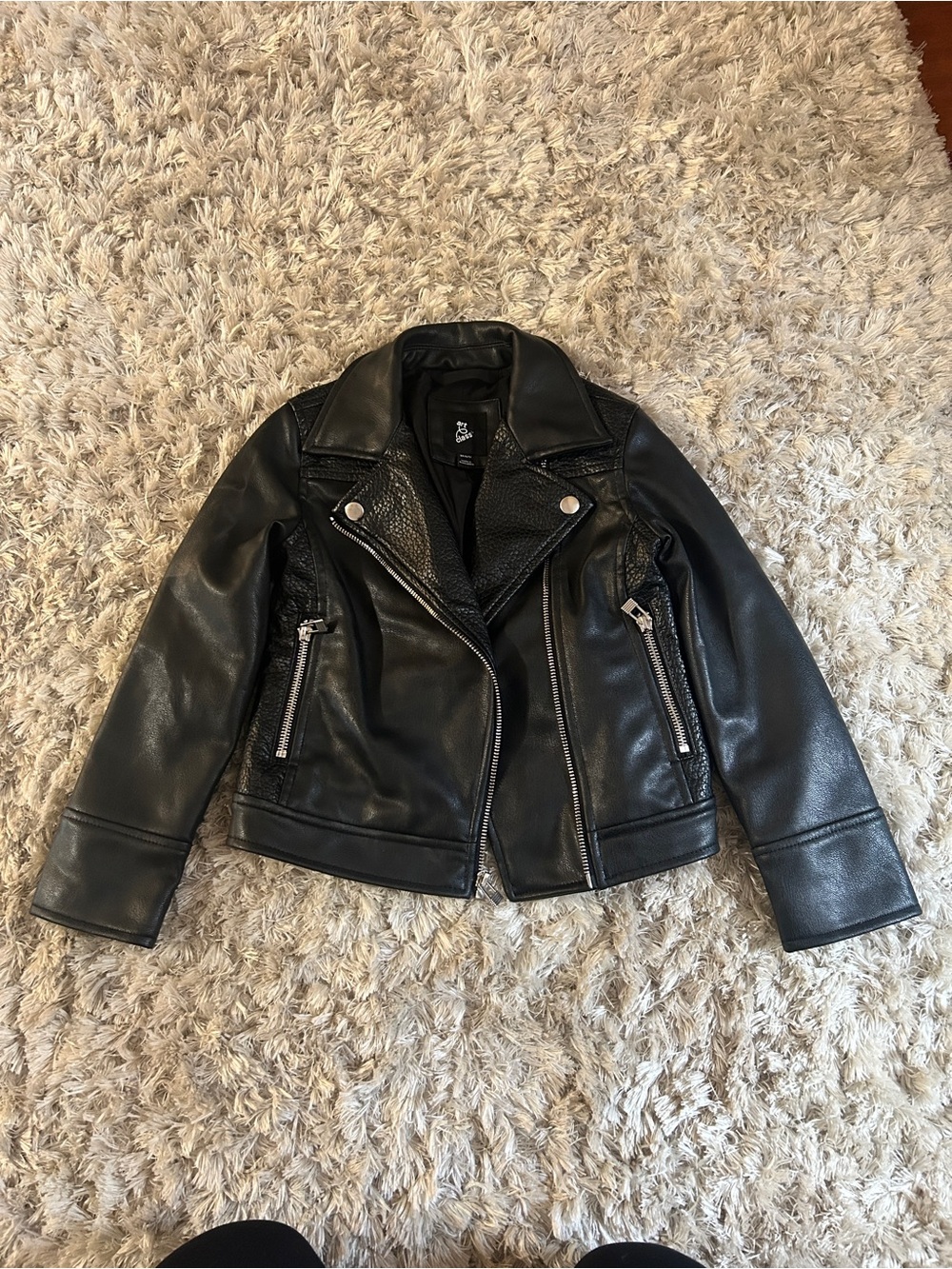 art class Black Faux Leather Moto Jacket with Silver Zippers